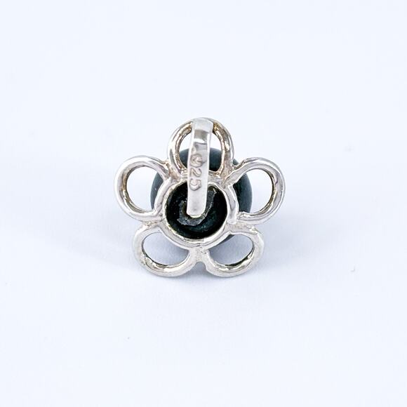 Vintage Sterling Silver 925 Black Pearl Flower Pendant - Picture 4 of 7